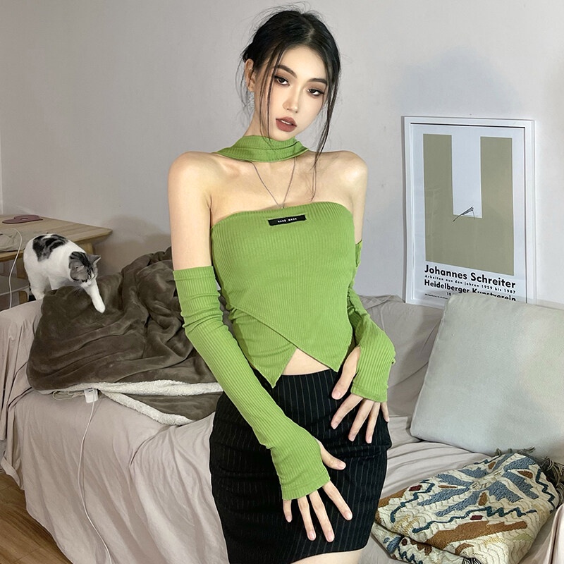 Kliou Áo Croptop Dệt Kim Hở Lưng Dáng Ôm Thời Trang Mùa Xuân 2023 Cho Nữ