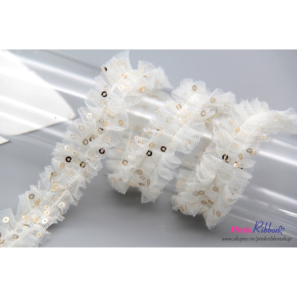 Dây voan lưới đính kim sa xếp bèo 2.5cm | BigBuy360 - bigbuy360.vn