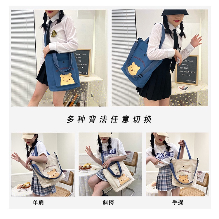 Women's bag new tutorial canvas bag single shoulder bag women's Korean shopping bag fashion soft girl student bag portable messenger bag popular in stock