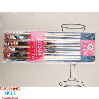 Set 5 đôi đũa inox 304 khắc logo hoa văn cao cấp - inox304