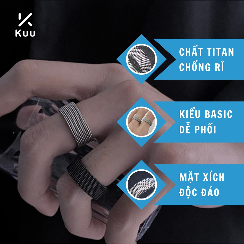 Nhẫn Nam Xích Elas Ring Phong Cách Hiphop Kuu Clothes Màu Đen Bạc Đẹp Cao Cấp - Nhẫn Chất liệu Titan Không Gỉ- Elas Ring