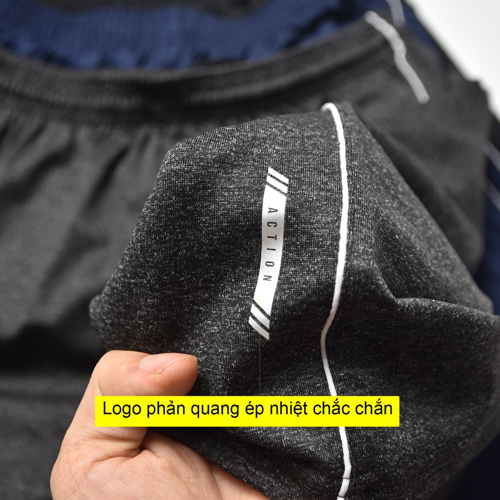 Quần đùi nam thể thao phối sọc mã  chất thun lạnh chính phẩm 100% Polyeste co giãn thoải mái.