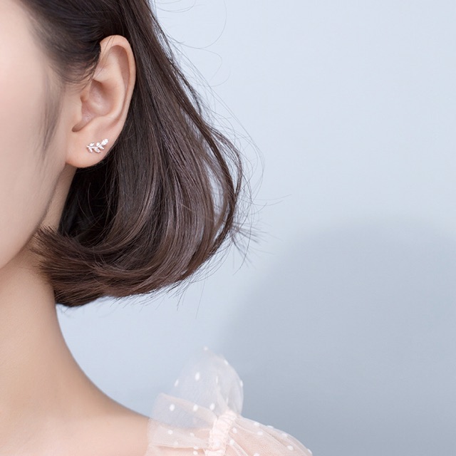 Khuyên tai bạc Ý s925 lá đính đá E9485 - AROCH Jewelry