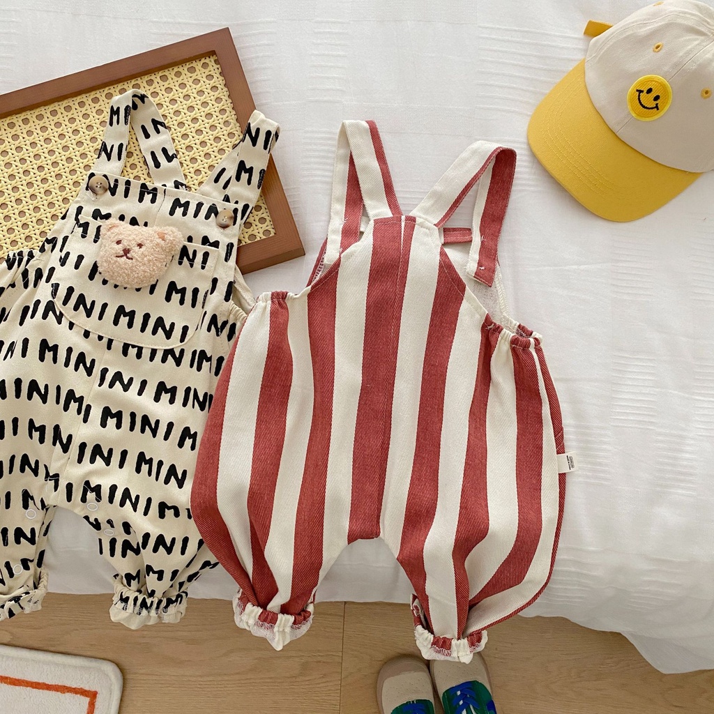 Áo Liền Quần Họa Tiết Sọc In Chữ Phong Cách Mới Dành Cho Bé Trai Gái Sơ Sinh