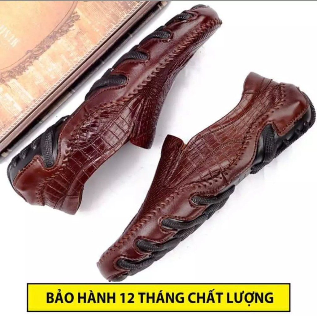 giày mọi lười nam da bò dập vân cá sấu đế cao su khâu phối quần jean phong cách, chống hôi chân, êm chân SHOES 2H - 77