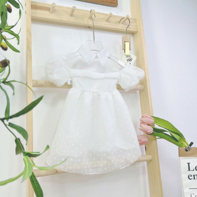 Đầm công chúa hạt gạo trễ vai cho bé gái