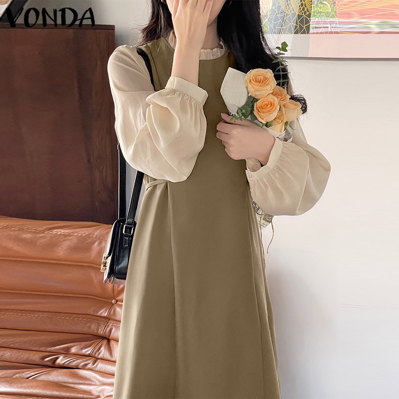 Đầm dài VONDA thiết kế xếp ly tay dài phong cách Hàn Quốc dành cho nữ