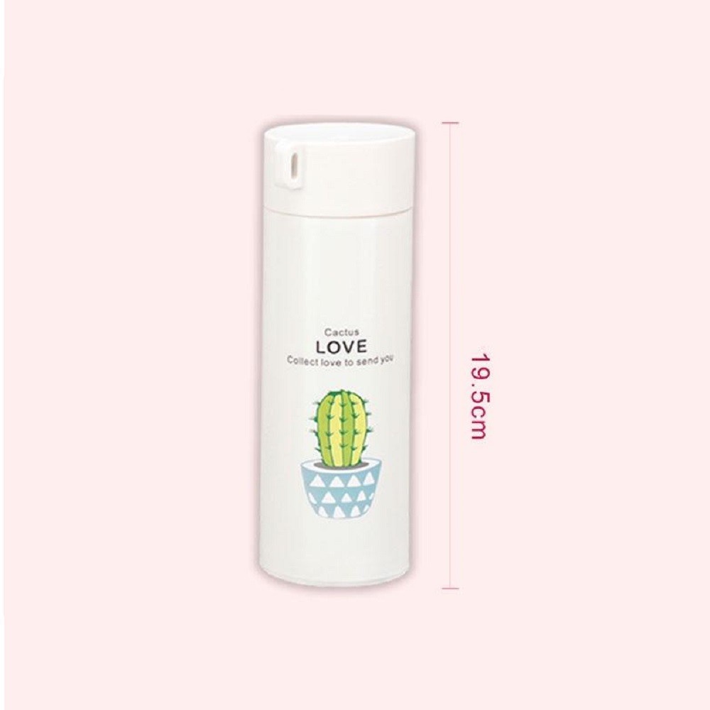Bình giữ nhiệt 6OUP lõi thủy tinh cao cấp - bình đựng nước 400ml có dây xách hình xương rồng dễ thương tiện lợi