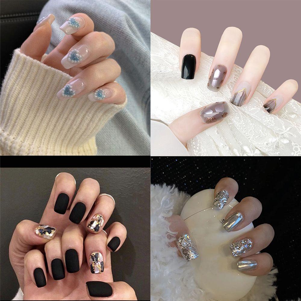 MIHAN1 Hộp 24 Móng Tay Giả Đầu Tròn / Vuông Che Phủ Toàn Diện