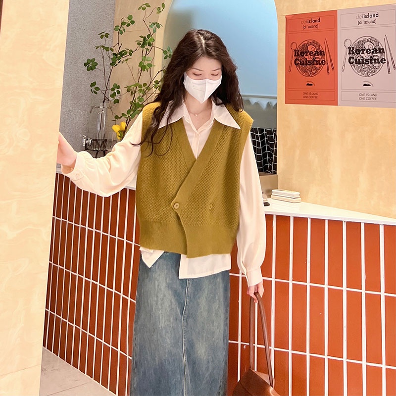 Áo dệt kim ZHELIHANGFEI không tay phong cách Hàn Quốc dễ phối đồ