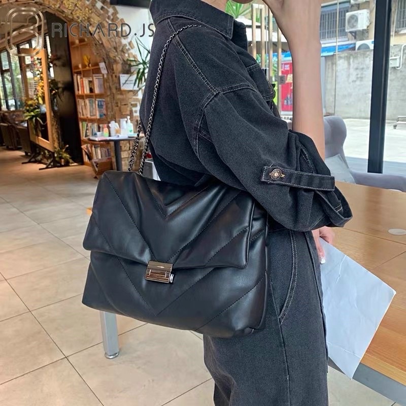 TNS - Túi đeo vai form mềm chần hottrend ZR maxi shoulder bag-chất da mềm cao cấp-màu đen basic