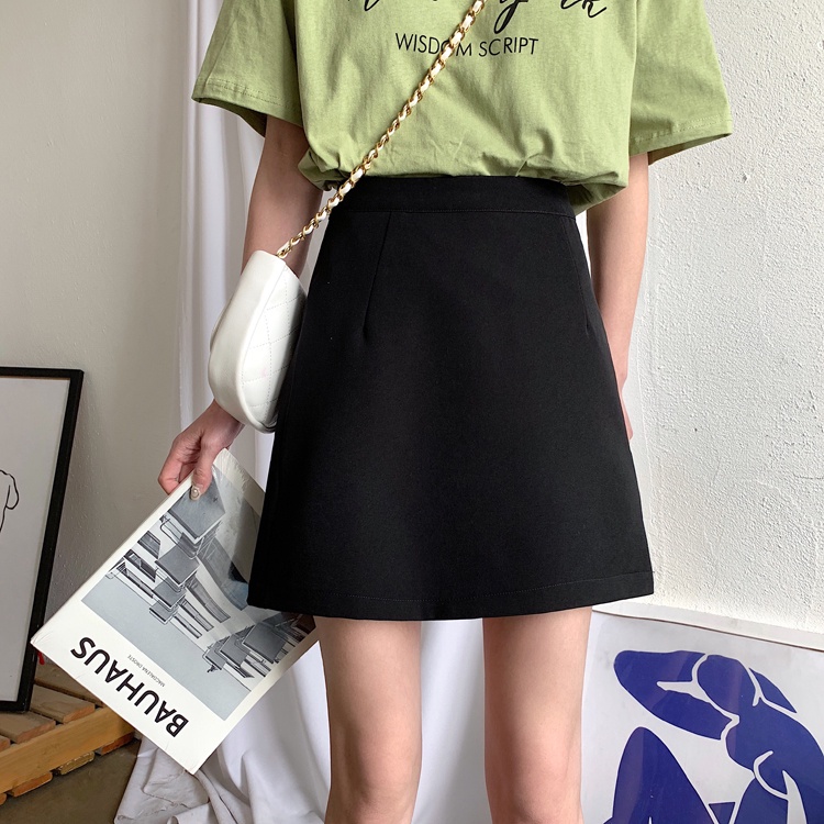 All-match high waist casual basic solid color simple summer slim mini skirt