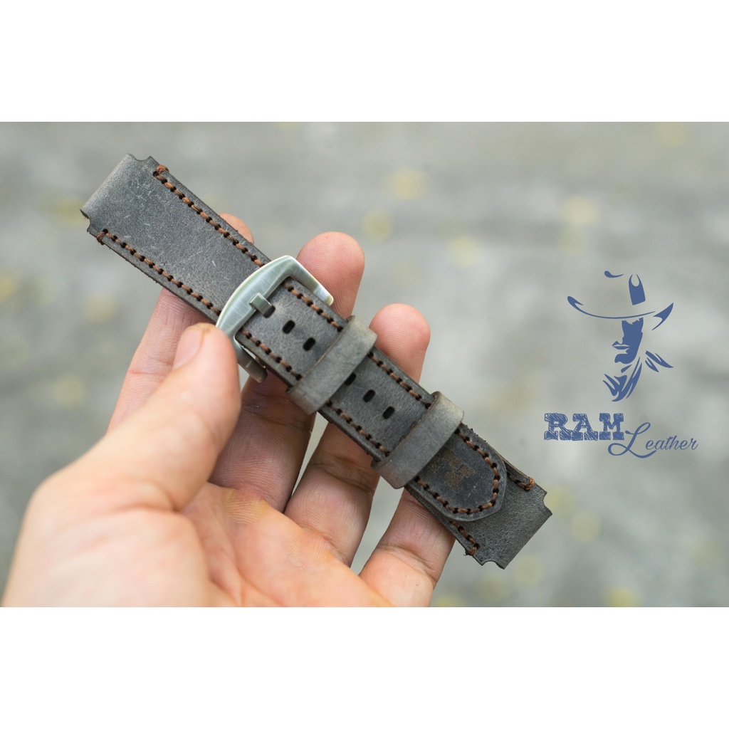 Dây Đồng Hồ Da Thật RAM Leather 1939 Cho Casio AE 1200 WHD và đồng hồ dây 18mm Da Bò Xám Quân Đội  Bền Đẹp