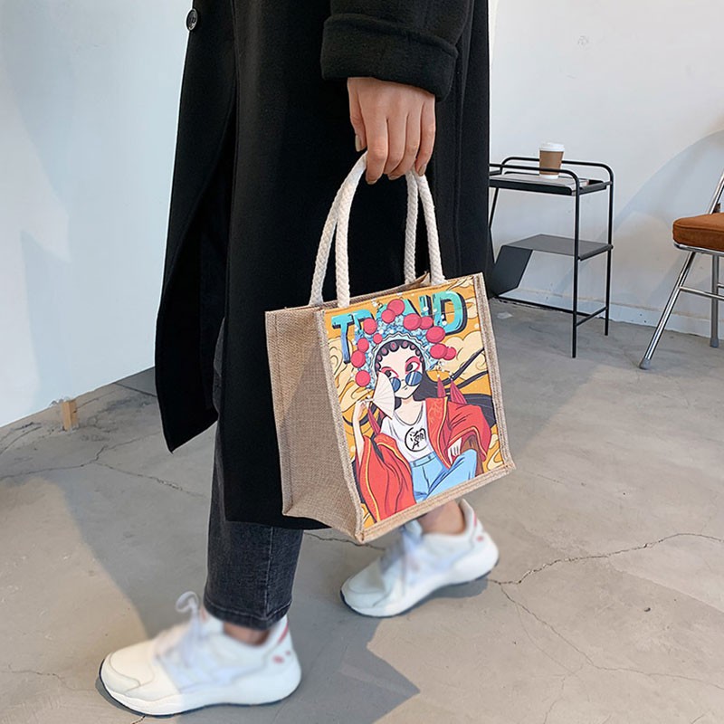 Túi Tote Nhỏ Bằng Canvas Linen Phong Cách Hàn Quốc Thời Trang Dành Cho Nữ