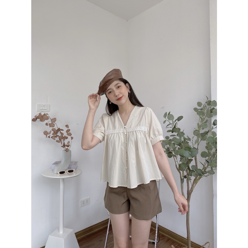 ÁO CỘC BABYDOLL REN NGANG KHUY BỌC 8083