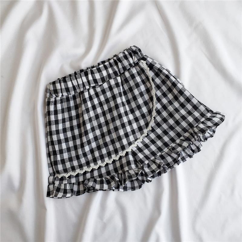 Quần Short Legging Giả Váy Mỏng Sọc Ca Rô Đen Trắng Thời Trang Mùa Hè Cho Bé Gái