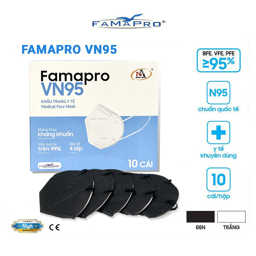 Khẩu trang y tế Famapro VN95/ JN95/ VNN95 5 lớp chống bụi mịn PM2.5, được FDA kiểm nghiệm