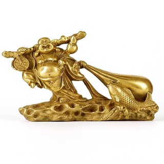 Tượng di lặc kéo bao bằng đồng thau phong thủy biểu trưng cho hạnh phúc tuyệt đối