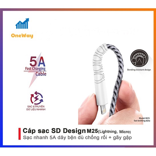Cáp sạc chính hãng M25 với thiết kế mới trẻ trung, sạc và truyền dự liệu nhanh chóng, bảo hành 1 đổi 1