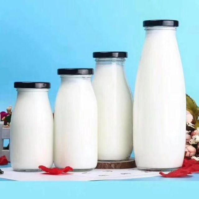 Chai thủy tinh đựng sữa, nước hoa quả detox nắp thiếc đen hoặc vàng  200ml - 250ml - 310ml - 500ml -1000ml