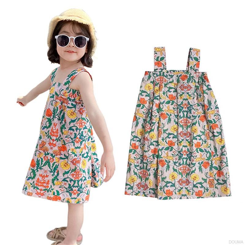 Áo liền quần chất cotton hoạ tiết hoa thời trang mùa hè cho bé gái