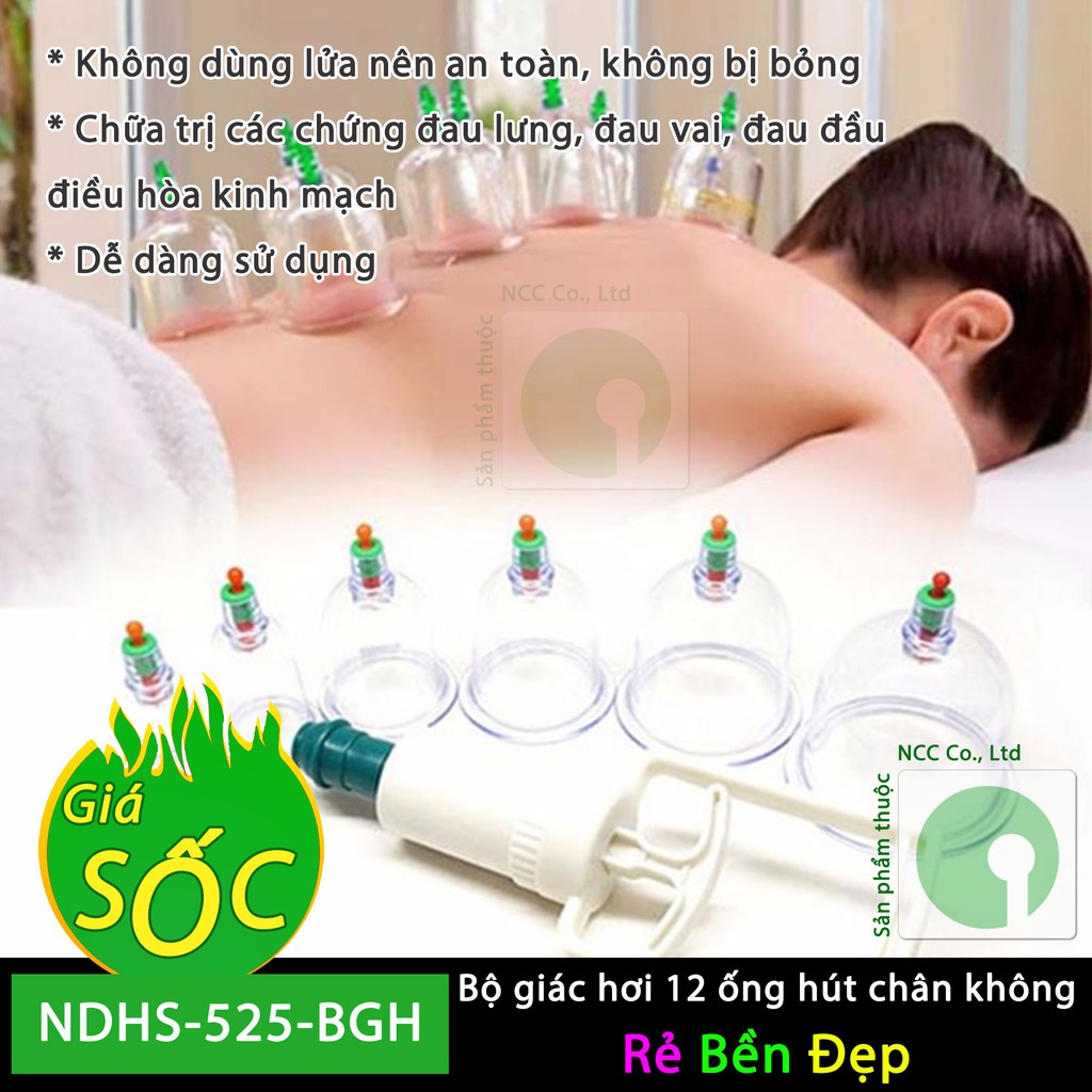 Bộ giác hơi Không Dùng Lửa với 12 ống hút chân không giá rẻ - NDHS-525-BGH (Trong suốt)