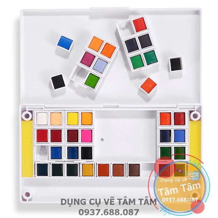 [ TÂM TÂM ]-Màu nước superior dạng viên nén hộp 30 màu-