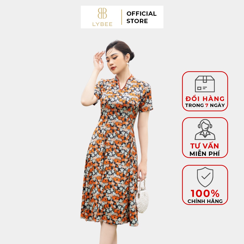 Đầm dự tiệc quý bà LYBEE thiết kế cổ Đức ngắn tay thanh lịch kích thước 45~75kg LV734