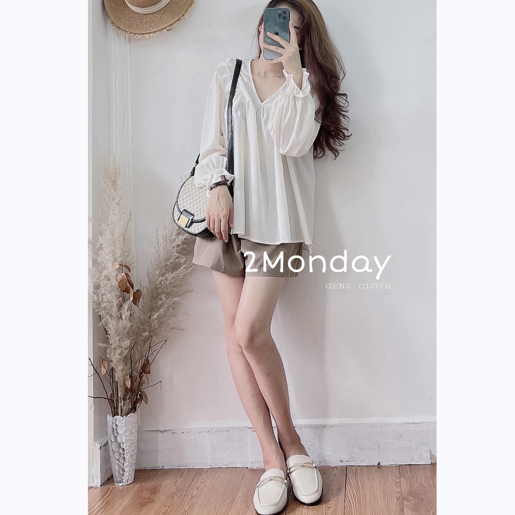 [Ảnh thật] Set bộ áo sơ mi dài tay bèo xinh mix quần nâu nhẹ nhàng
