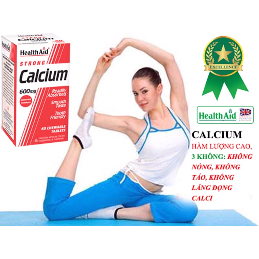 [NHẬP KHẨU ANH QUỐC] Canxi Tăng Chiều Cao, Chống Loãng Xương HEALTH AID STRONG CALCIUM 600mg- 60Viên