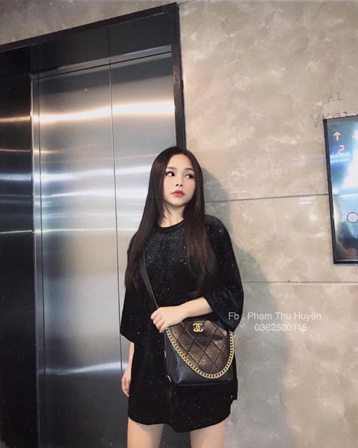 Áo nhung nhũ túi ngực dáng áo váy