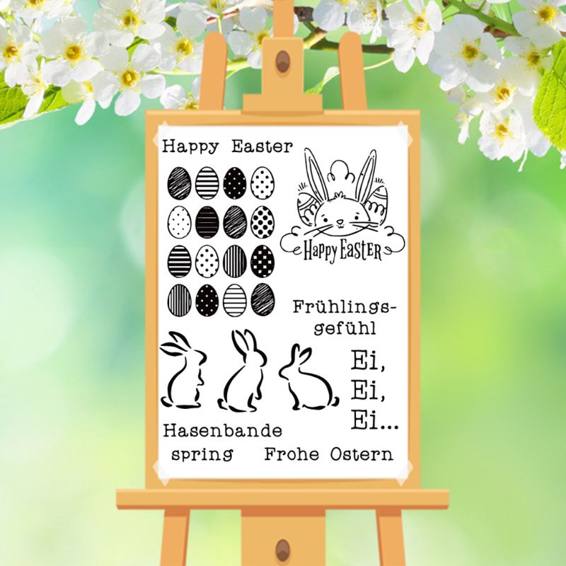 Con Dấu Silicone Trong Suốt In Nổi Hình Thỏ Phục Sinh Trang Trí Scrapbook