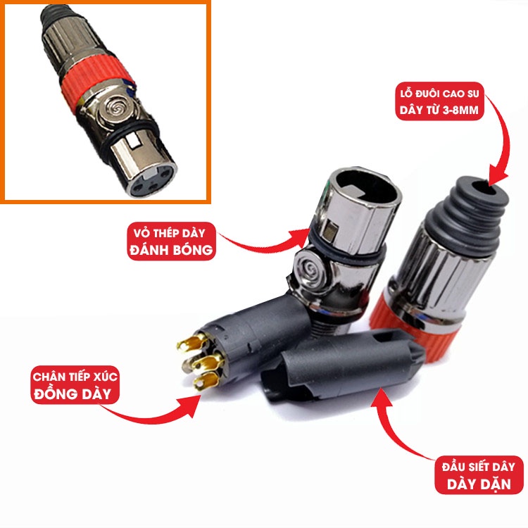 Jack Canon cái màu bạc, đầu jack XLR lõi đồng thân thép