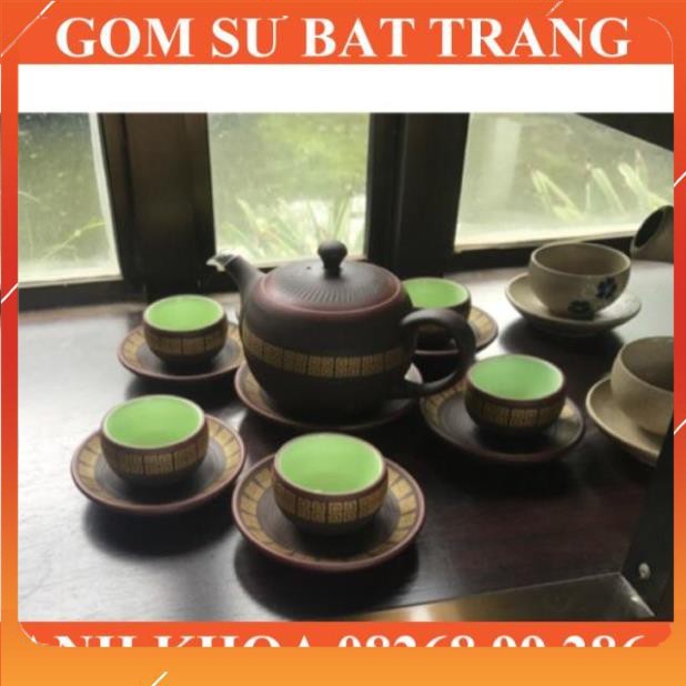 Ấm chén tử sa viền vàng Bát Tràng - Gốm sứ Bát Tràng Anh Khoa