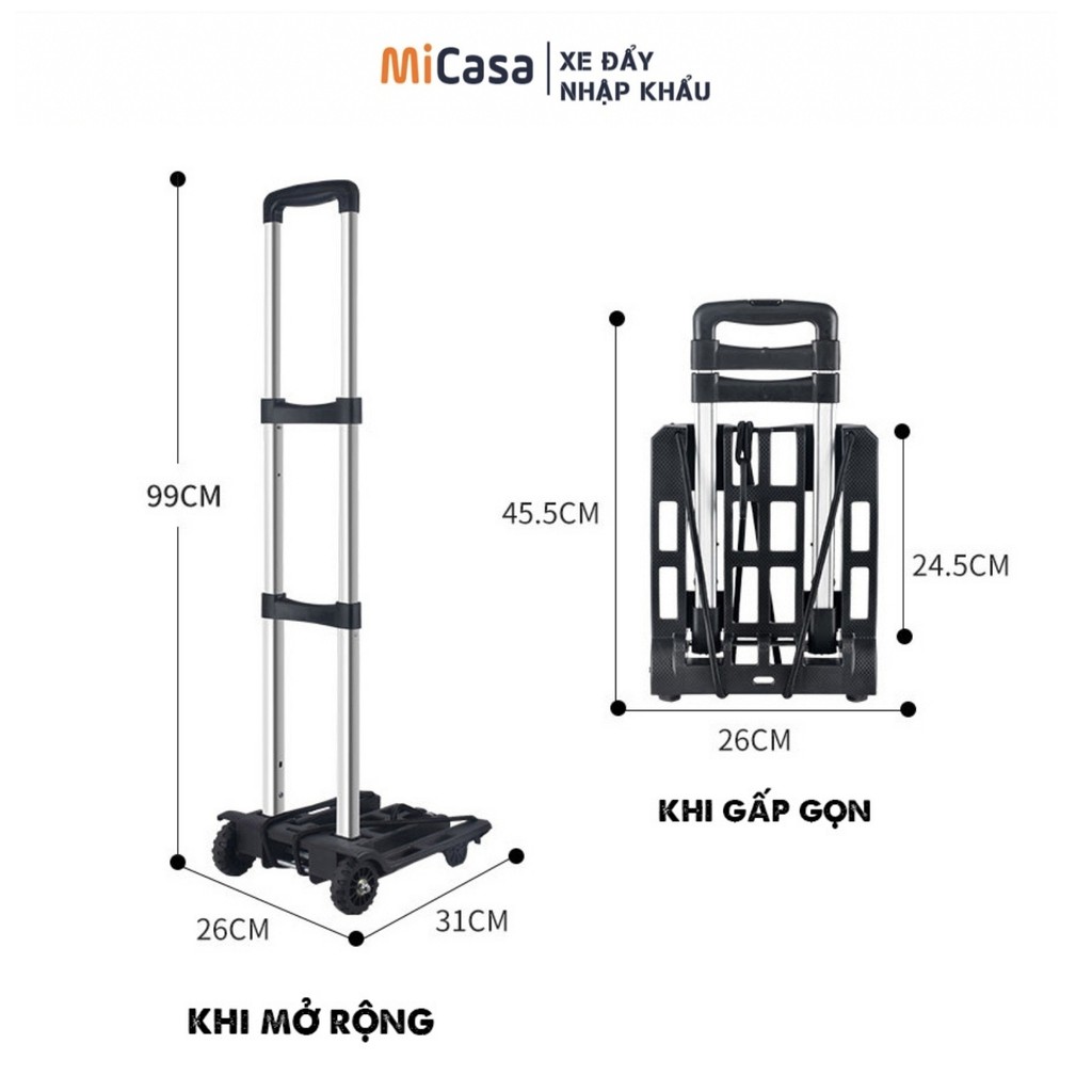 Xe Kéo Hàng Gấp Gọn Tải Trọng 50kg Tiện Lợi Có Dây Kéo