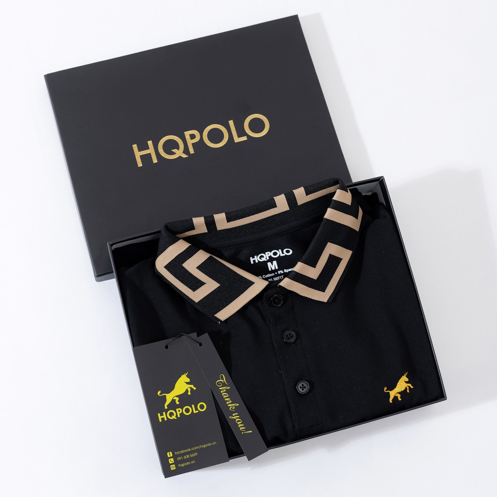 Áo thun polo cổ bẻ đen phối vải cá sấu cotton xuất xịn, chuẩn form, sang trọng, trẻ trung và tinh tế - HQPOLO
