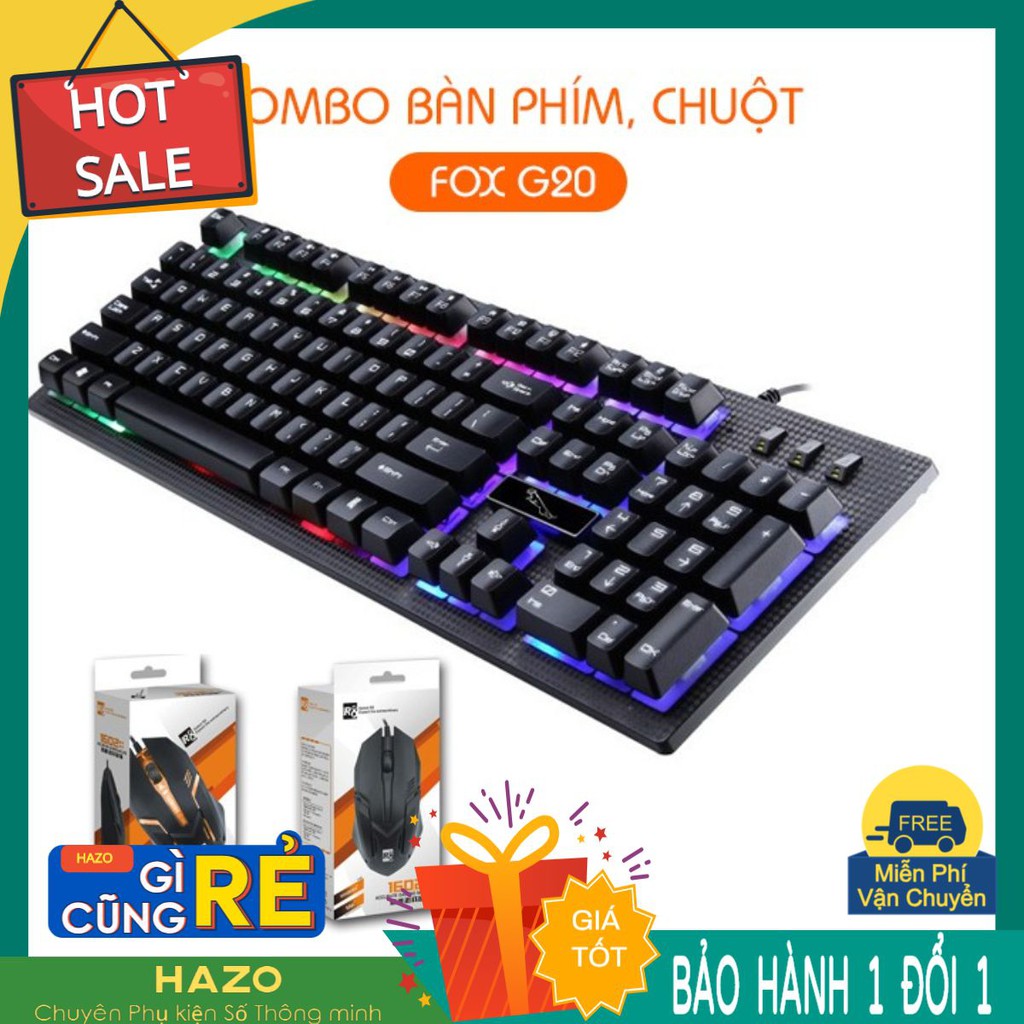 (RẺ VÔ ĐỊCH) Bộ Bàn Phím và Chuột FOX G20 - Phím Giả Cơ, LED Rainbow, Chuột DPI 3 Cấp