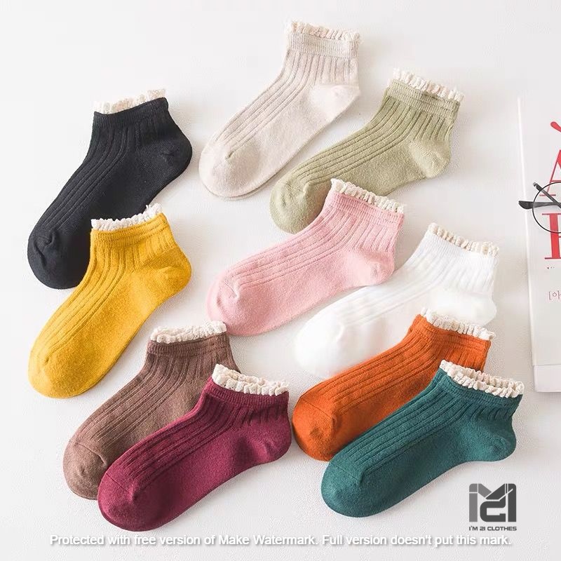Combo 5 đôi Tất Cổ Bèo Nhún Dài Hàn Quốc cao cấp phong cách công chúa nhiều màu đáng yêu