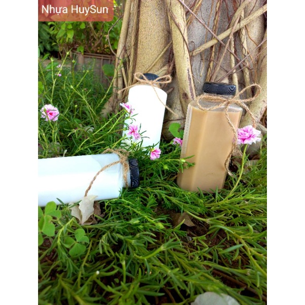 Chai Nhựa Dẹp Miệng Rộng 330ml Dày Dặn. Chai Nhựa Đựng Trà Sữa. Đã Kèm Nắp fi38. Nhựa HuySun