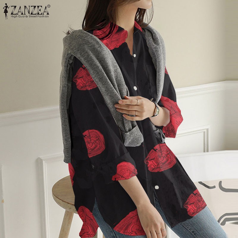 Áo Kiểu ZANZEA Dài Tay Cổ Bẻ Thời Trang Hàn Cho Nữ