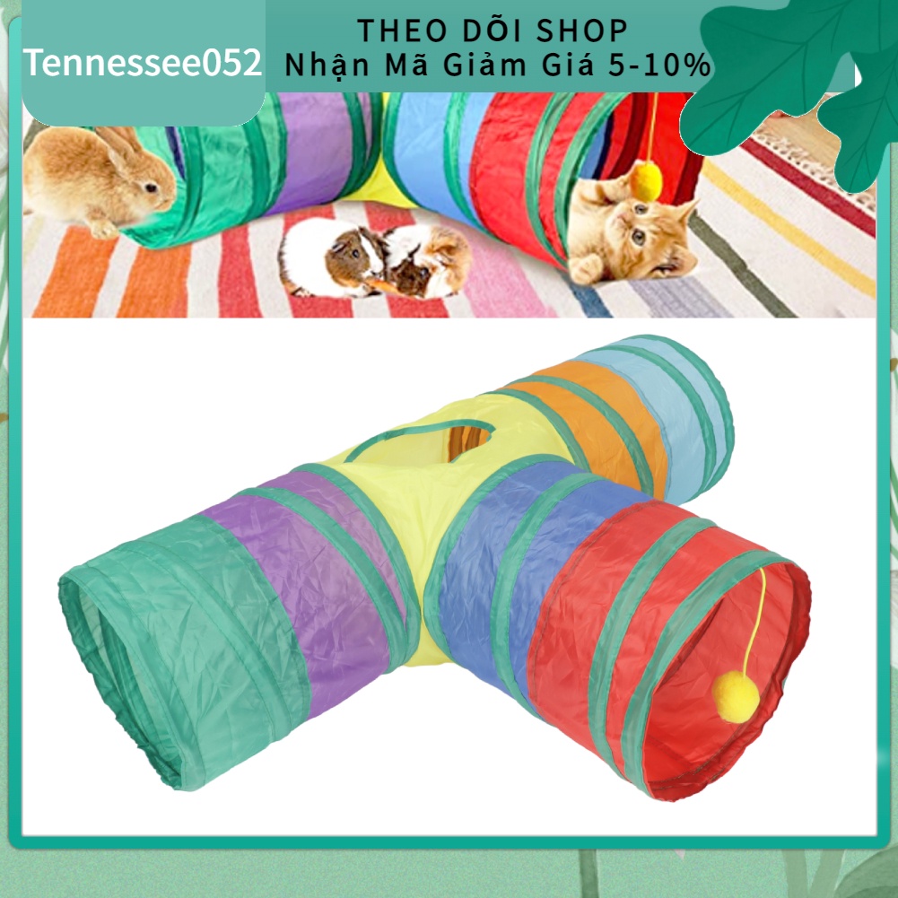 Đồ chơi đường hầm chia 3 đường gấp cuộn cho mèo có treo bóng