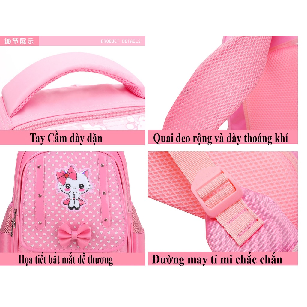 [LOẠI HOÀNG GIA - SIZE CHO BÉ LỚP 3- 7] Balo cho bé gái cao cấp, cặp sách đi học có phản quang thoáng khí ở lưng cho học