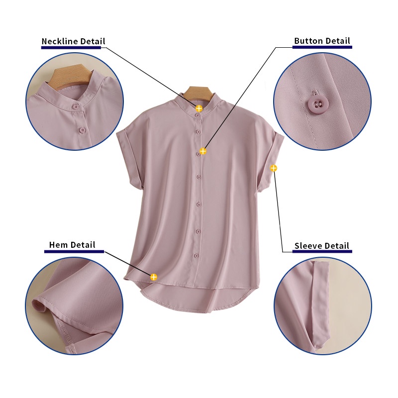 Zanzea Áo Sơ Mi Tay Ngắn Cổ Đứng Màu Trơn Phong Cách Hàn Quốc Thời Trang Cho Nữ