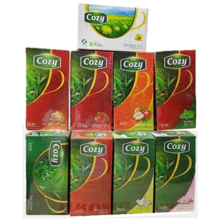 Trà Cozy túi lọc hương Dâu - Đào - Xanh - Sen - Nhài - Gừng - Hoa Cúc - Atiso - Matcha