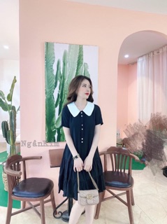 Váy suông đuôi cá tầng cổ trắng