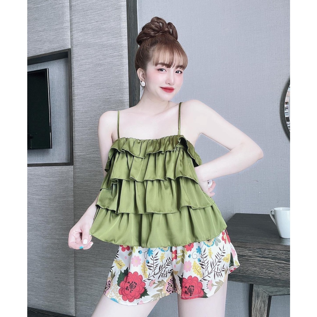 Đồ ngủ sexy nữ 2 dây lụa bộ mặc nhà cute dễ thương mềm mại thoải mái