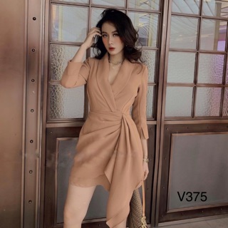 JANGMI - V375 Váy tay lỡ cổ vest vạt dài
