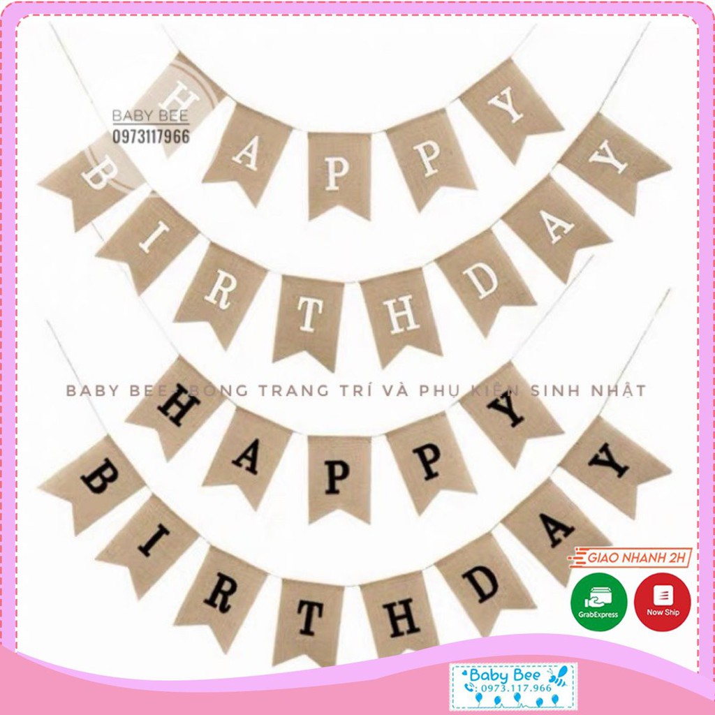 Dây Chữ HAPPY BIRTHDAY Vải Cói Tông Hà Quốc trang trí sinh nhật