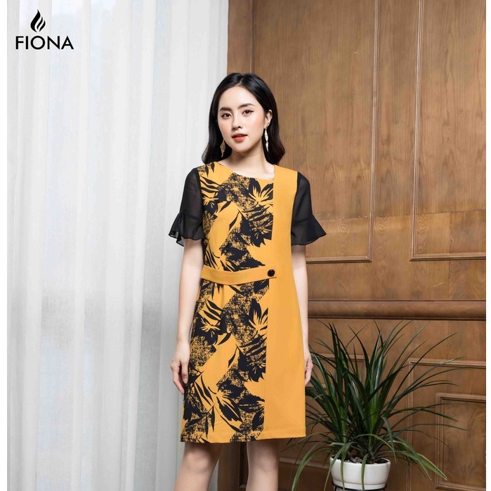 Đầm Suông Nữ FIONA, Đầm Họa Tiết Tay Bèo Thanh Lịch Mã F459677
