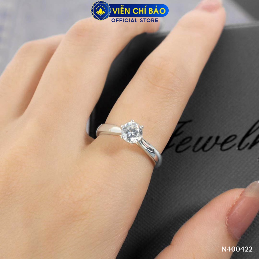 Nhẫn bạc nữ 6 chấu đính đá 6mm chất liệu bạc 925 thời trang phụ kiện trang sức Viễn Chí Bảo N400422